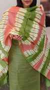 Green jute silk suit with tussar dupatta