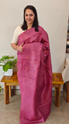 1VMS - Deep Mauve embroidered tussar silk saree