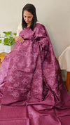 1VMS - Plum shade embroidered tussar silk saree