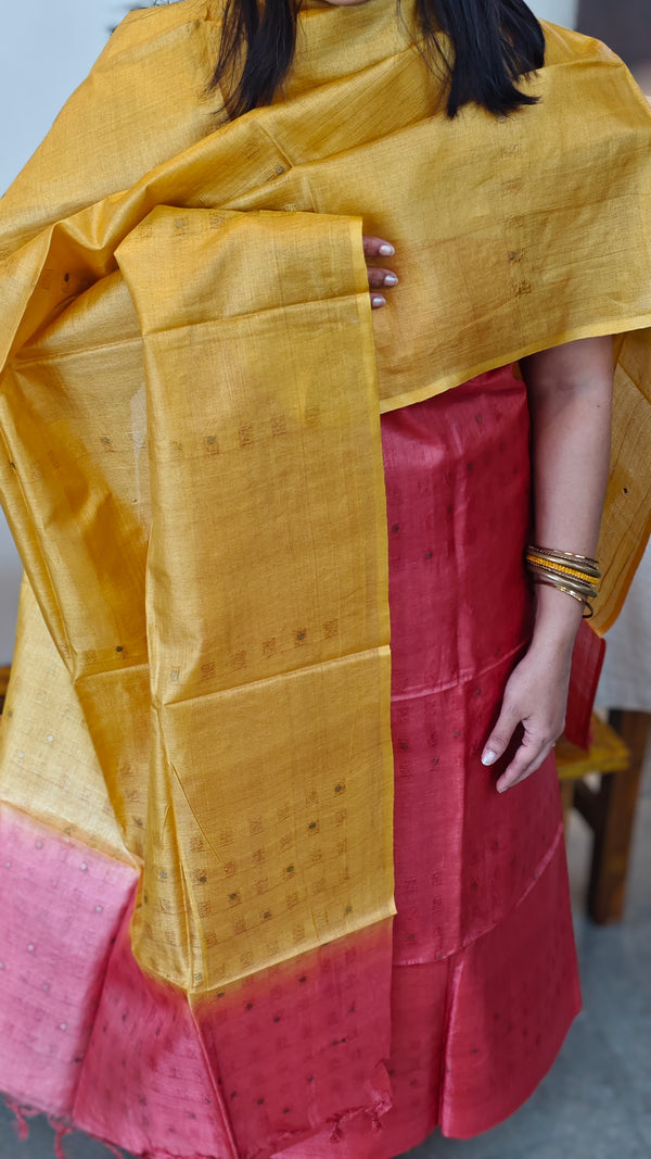23LK - Dual shade tussar silk suit - Mustard and Pink