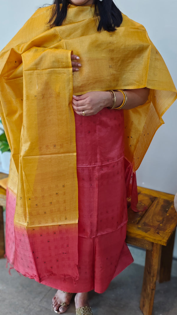 23LK - Dual shade tussar silk suit - Mustard and Pink