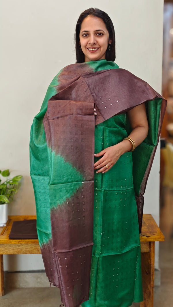 23LK - Dual shade tussar silk suit - Green and brown