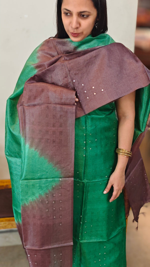 23LK - Dual shade tussar silk suit - Green and brown