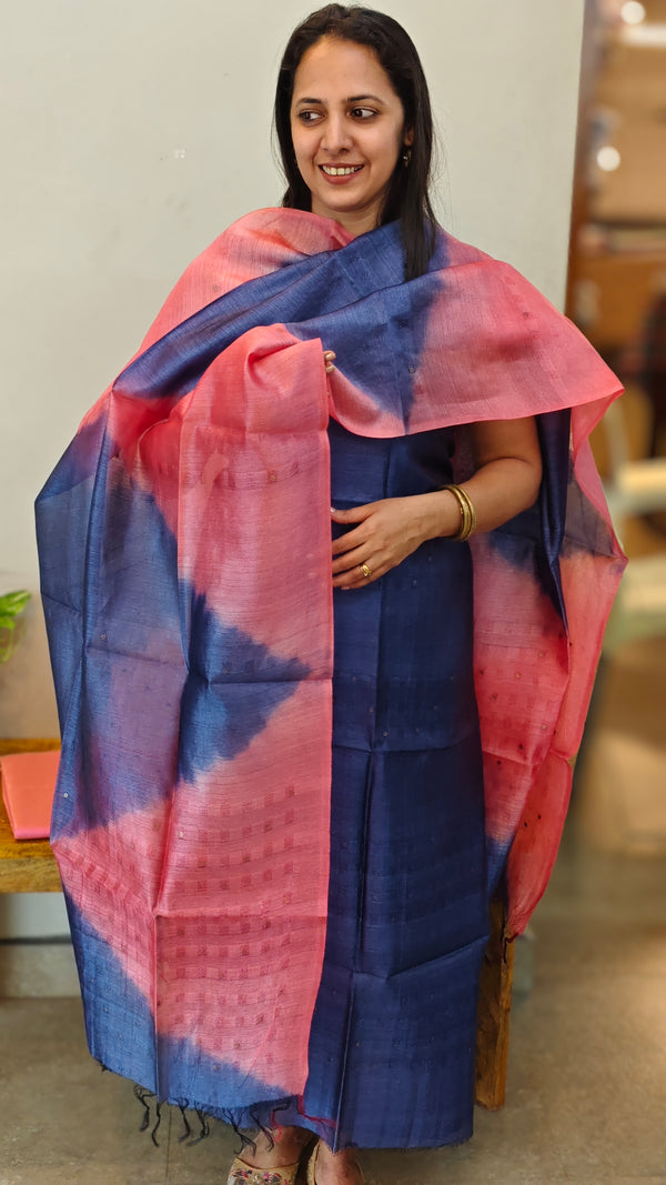 23LK - Dual shade tussar silk suit - Navy blue and pink