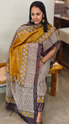 Block printed desi tussar silk suit