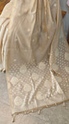 Beige linen chanderi saree