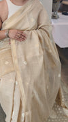 Beige linen chanderi saree