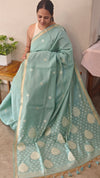 Teal linen chanderi saree