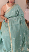 Teal linen chanderi saree