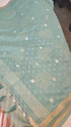 Teal linen chanderi saree