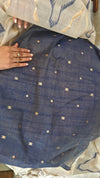 Beige and blue jamdani saree