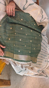 Beige and green jamdani saree