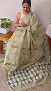 Pista green linen chanderi saree