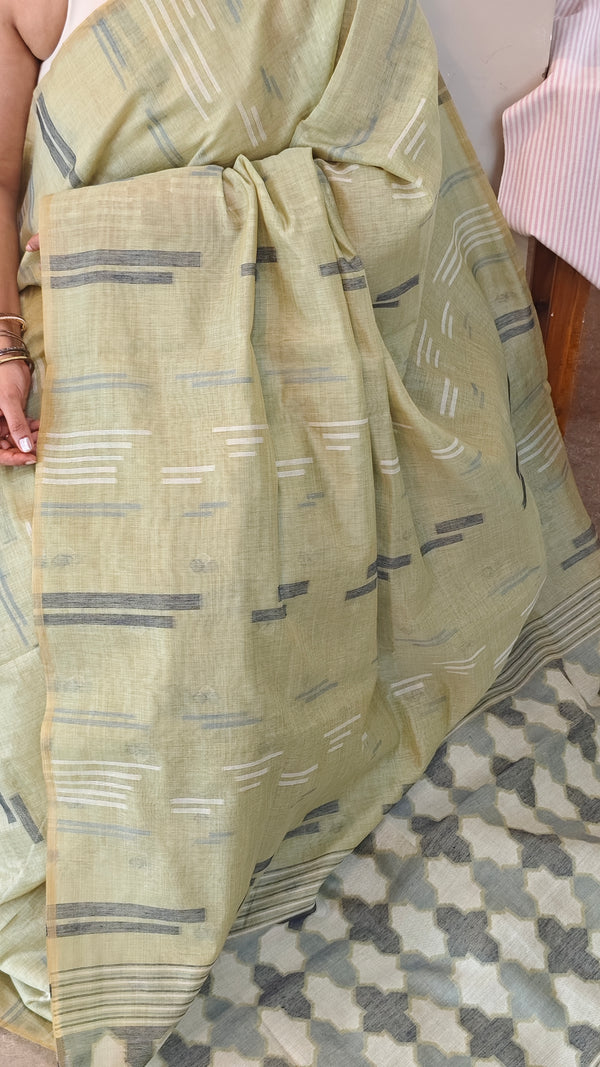 Pista green linen chanderi saree