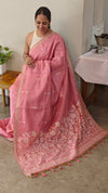 Pink linen chanderi jamdani saree