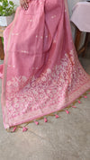 Pink linen chanderi jamdani saree
