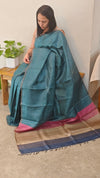 25RP - Dark Cyan blue checked tussar silk saree