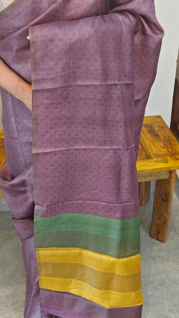 25RP - Purple checked tussar silk saree