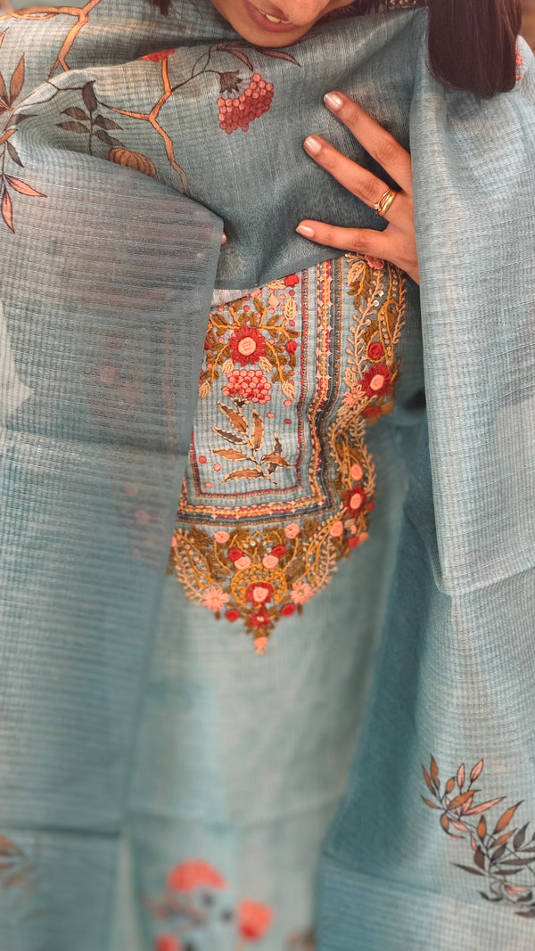 Aqua blue party wear suit