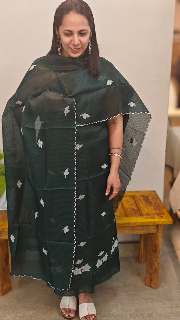 Dark green net kota suit
