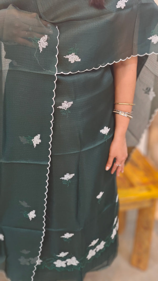Dark green net kota suit