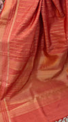 Rust orange raw silk saree with zari weaving