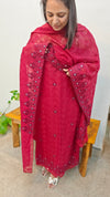 Deep red embroidered organza suit