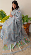 EXJ - Bluish grey jamdani saree