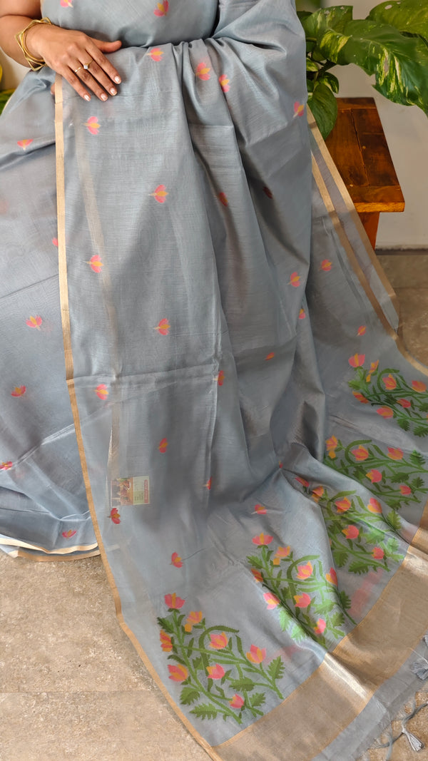 EXJ - Bluish grey jamdani saree