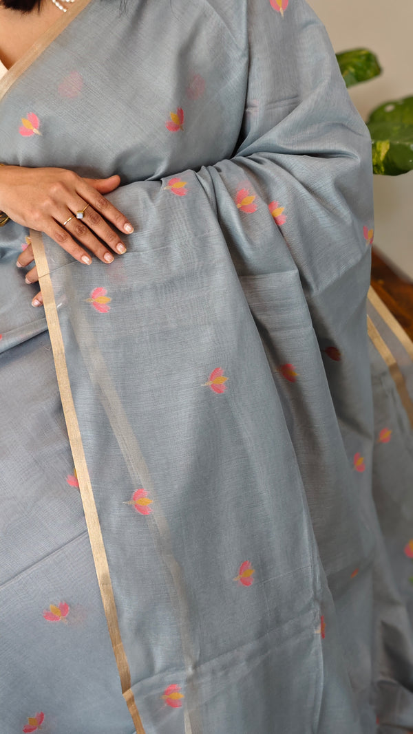 EXJ - Bluish grey jamdani saree