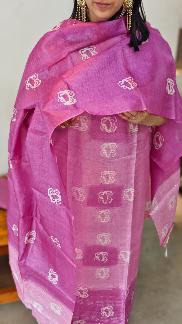 4NTB - Shaded mauve batik printed tussar silk suit