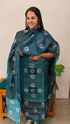 4NTB - Shaded peacock green batik printed tussar silk suit