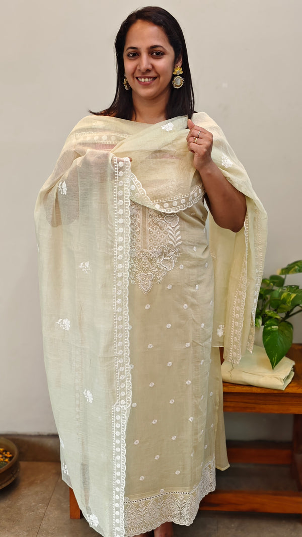 Pastel yellow mal chanderi suit