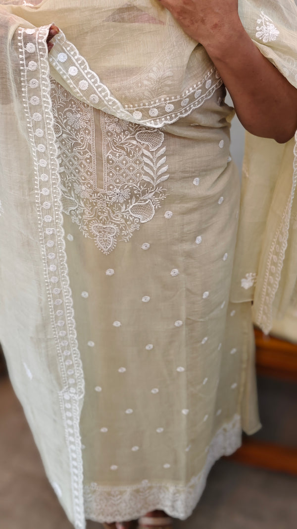 Pastel yellow mal chanderi suit