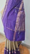 Beige and violet raw silk saree