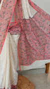 Block printed off white and red tepchi kota saree