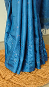 Blue tussar silk cutwork saree