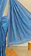 Blue tussar silk cutwork saree