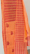 Orange and red block printed net kota suit