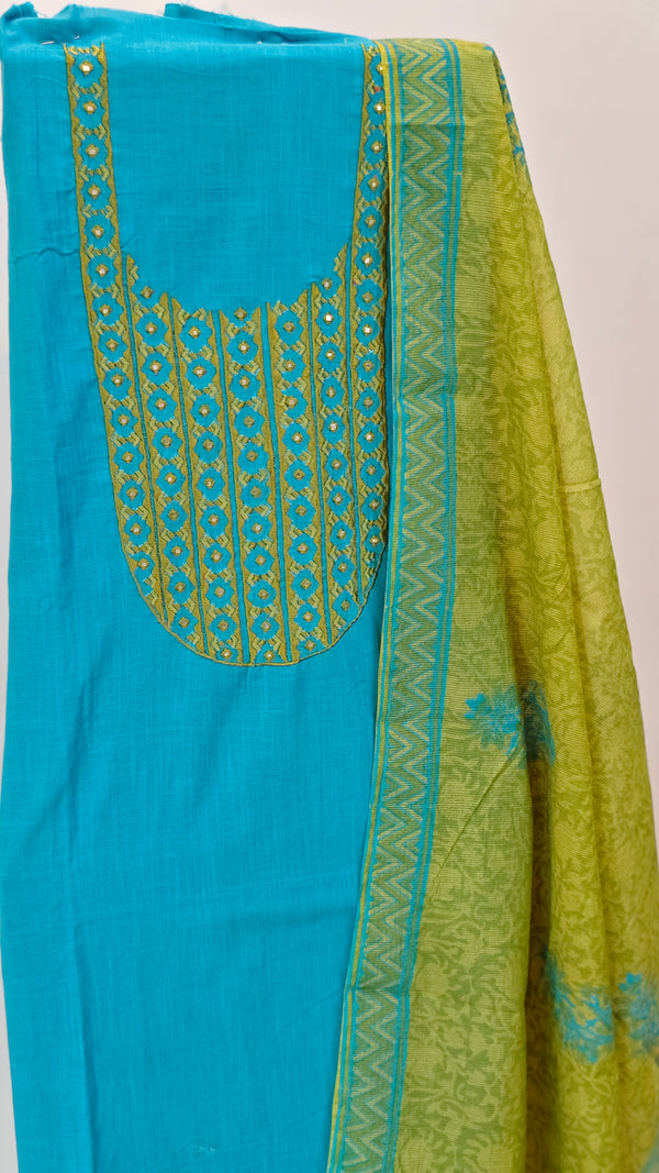 Blue and green cotton suit