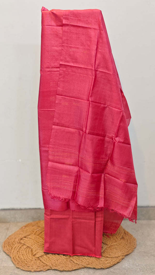 Chili red woven tussar silk suit