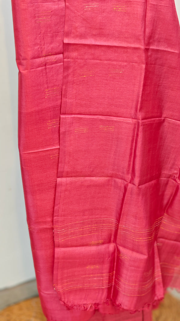 Chili red woven tussar silk suit