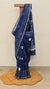 Indigo block printed chanderi silk saree
