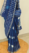Indigo block printed chanderi silk saree