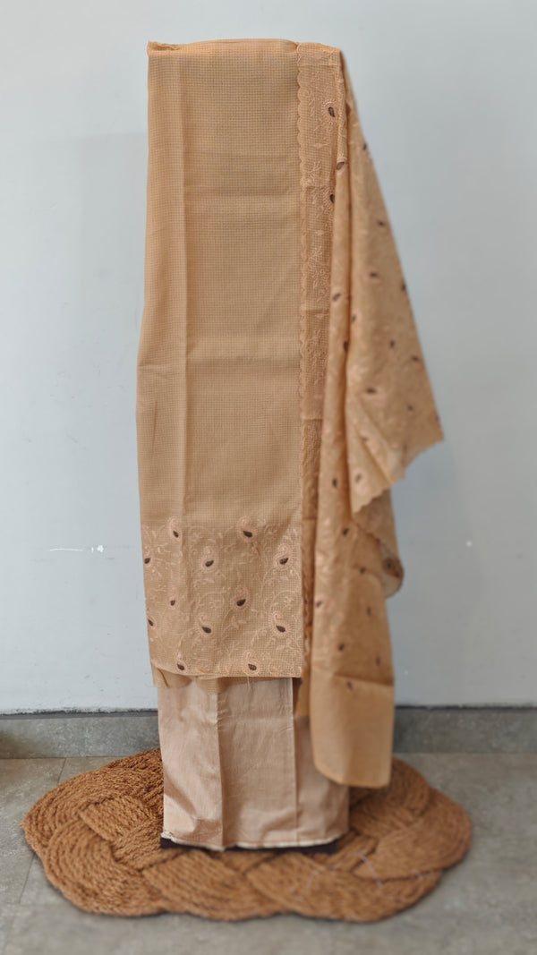 Beige embroidered net kota suit
