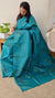 72PT - Peacock blue hand painted tussar silk saree