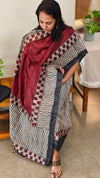 Desi tussar block printed suit - Maroon