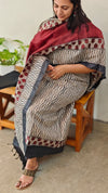Desi tussar block printed suit - Maroon