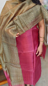 4215 - Ombre tussar silk suit - Pink and olive green