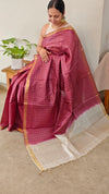Wine Maroon checked tussar saree